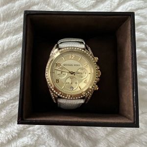 Michael Kors Gold Watch w/ White Band